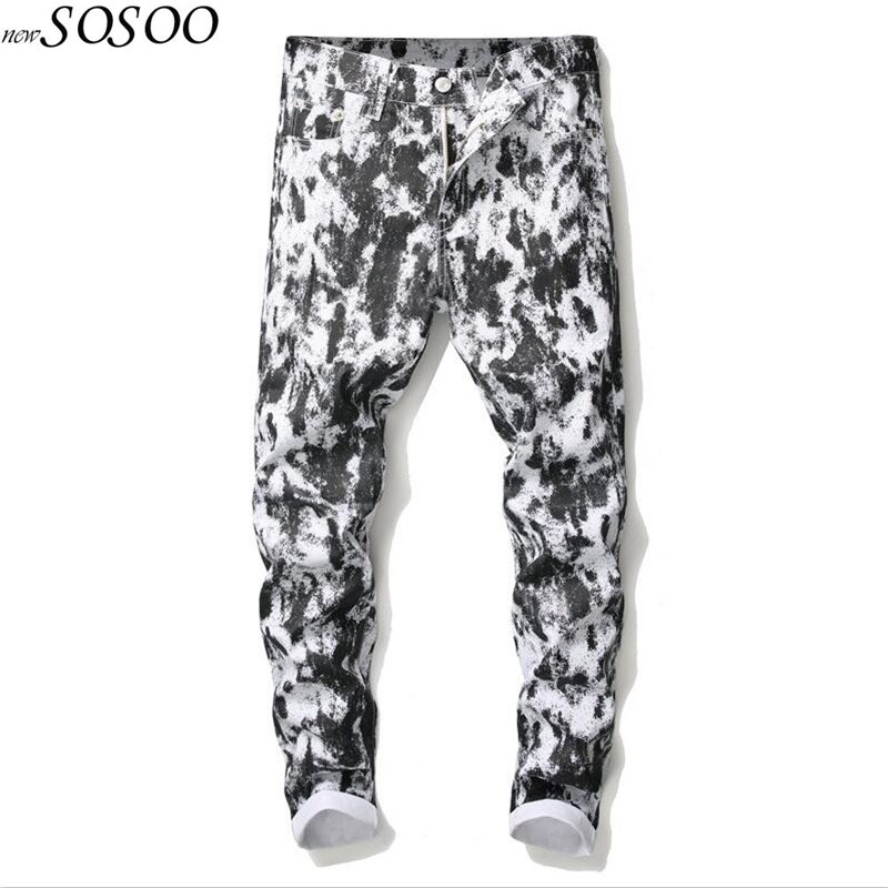 Kleurenprint heren jeans 100%  katoenen slim jeans broek heren broek  #5640