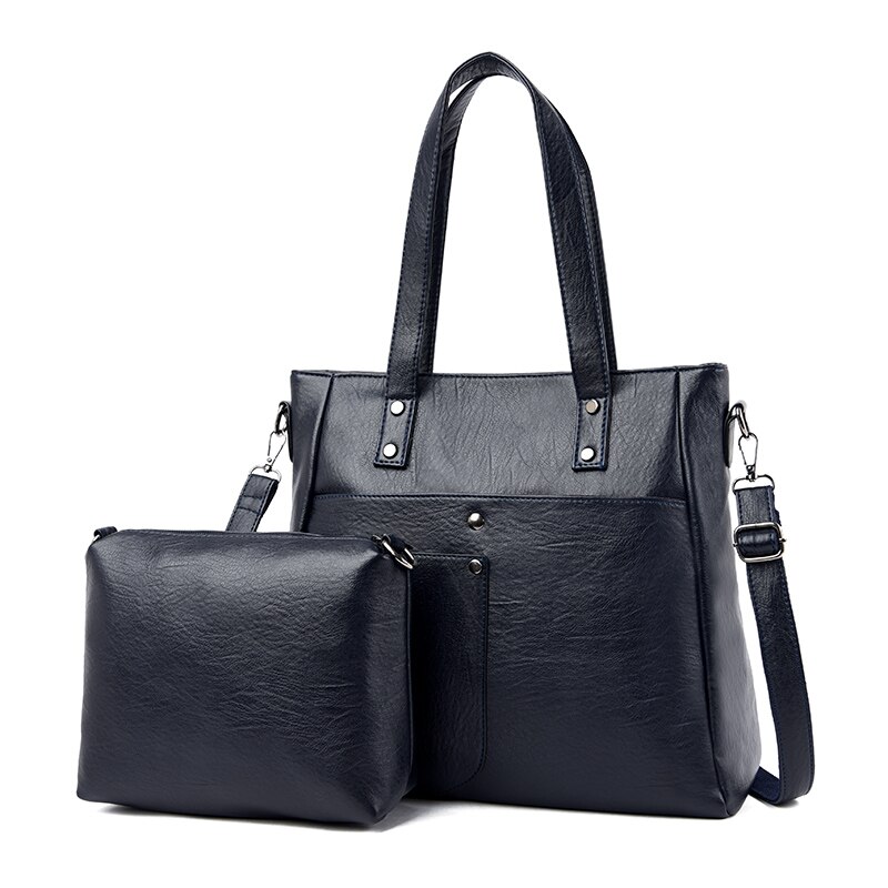 2 sets leren casual tassen en handtassen luxe handtassen damestassen dames schoudertassen voor vrouwen: Blauw
