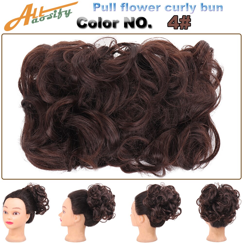 Allasosify Large Comb Clip In Curly Synthetic Hair Pieces Chignon Updo Cover Bun Hair Extension For Women 17 Colors: 4