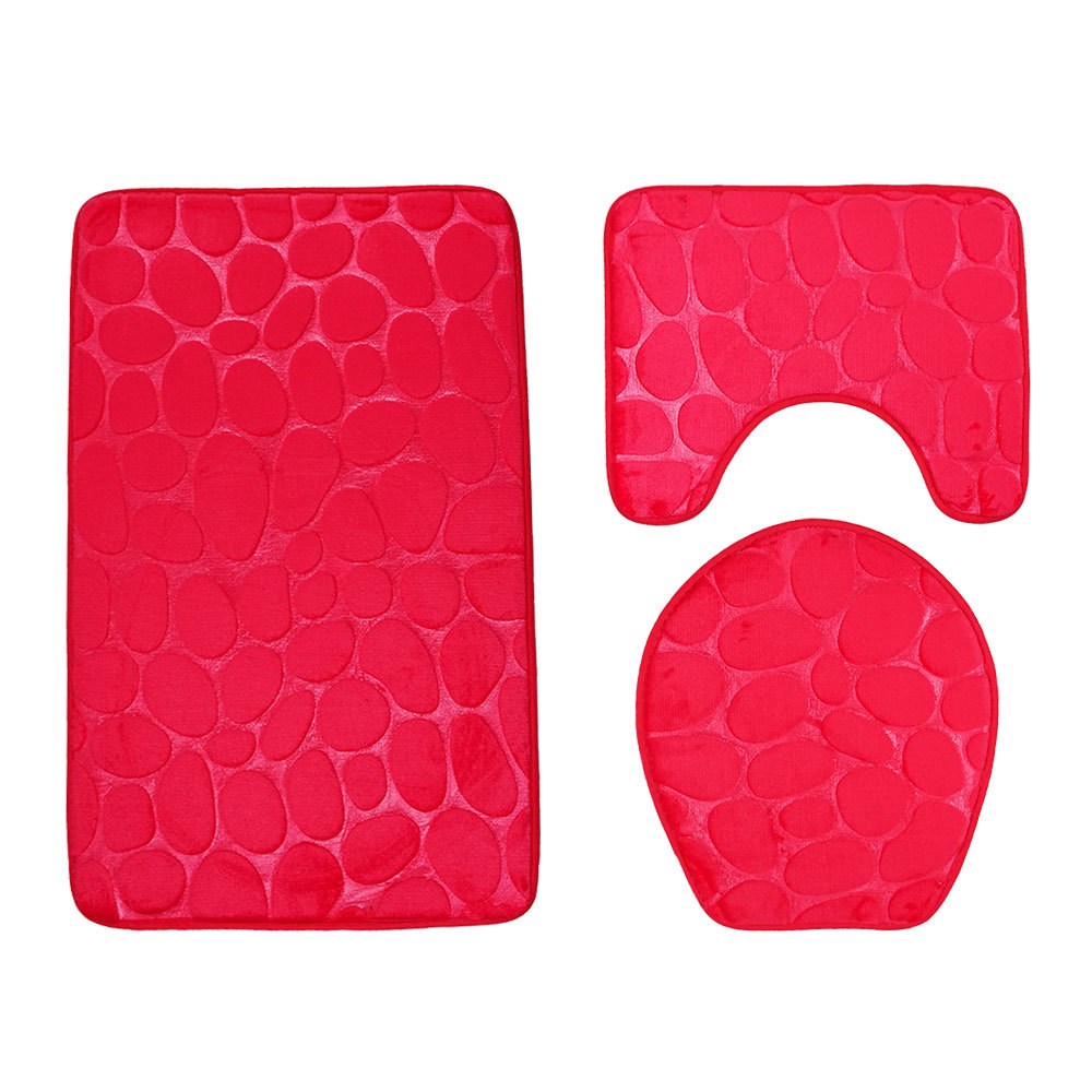 Negro 3D Cobblestone estera de baño Baño cubre Color sólido 3 unids/set baño piso alfombras para la decoración del hogar de Pie de Felpudos: Red