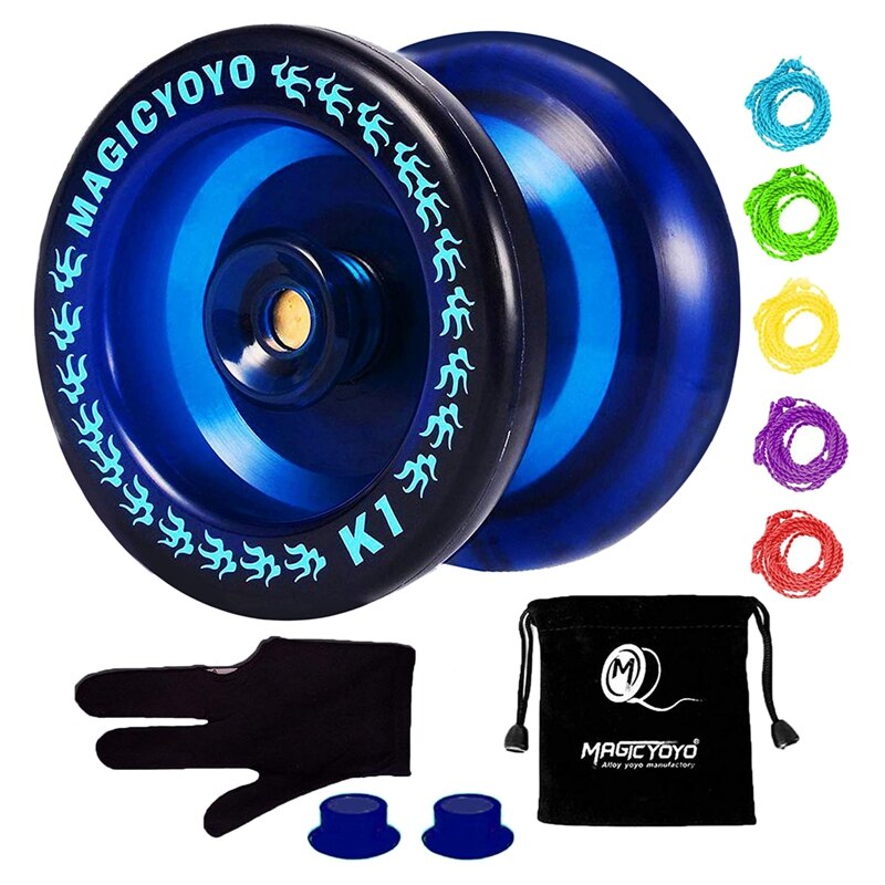 MAGICYOYO-K1-Plus Yoyo sensible, con saco de Yoyo, 5 cuerdas y guante yo-yo Gif: Azul