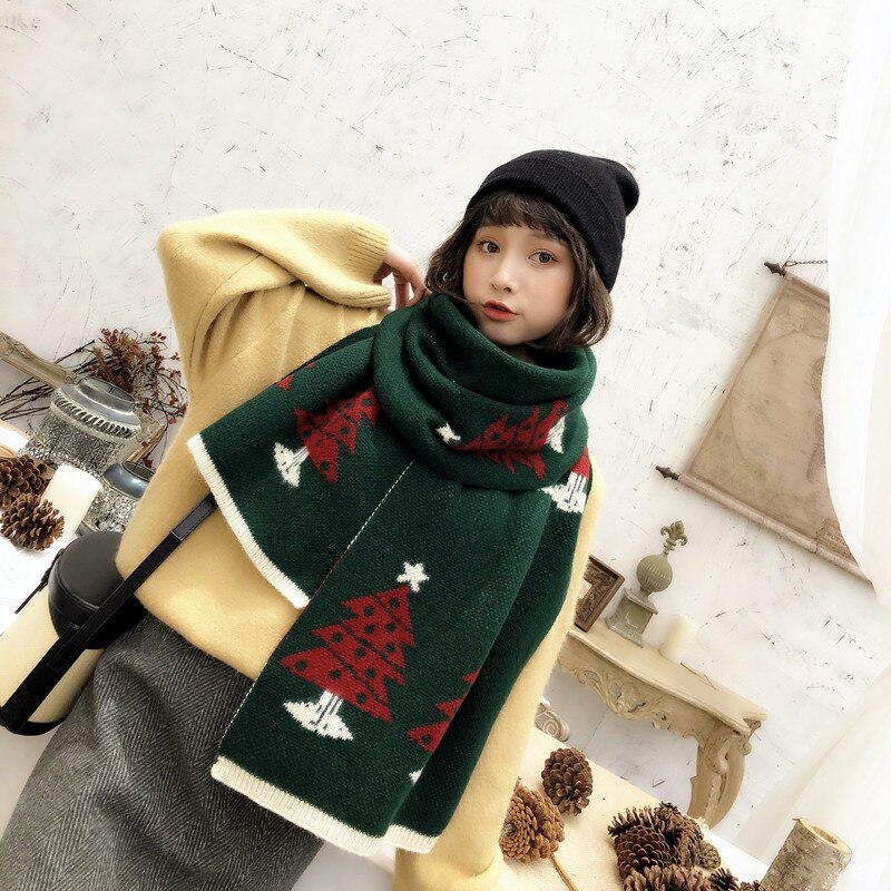 Johnature hiver noël écharpe dessin animé imprimer femmes laine Jacquard 14 couleurs noël femmes écharpes: N41 Dark green