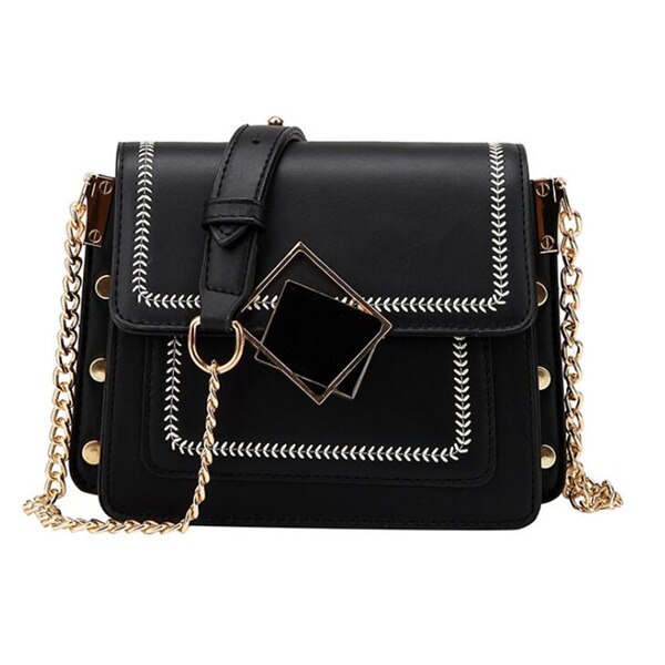 Chic contraste couleur rabat sacs de messager pour les femmes boucle magnétique unique sacs à bandoulière dames pochette sac à main à la Rivet: Black