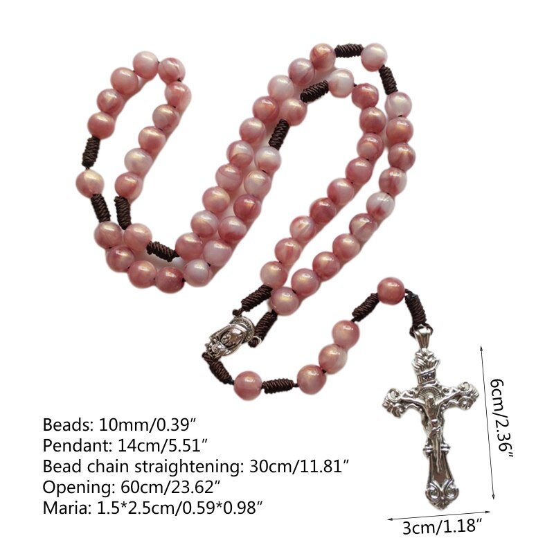 Collar de cuentas redondas para hombres y mujeres, collar con colgante de cruz de Jesús, Jesús cristiano, oración, joyería religiosa