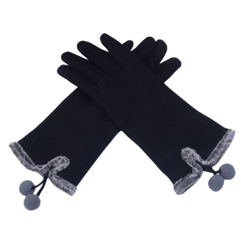 Women Touch Screen Winter Gloves Warm Gloves Wrist Mittens Driving Ski Small Balls Ladies Guantes For Smart Phone: Black