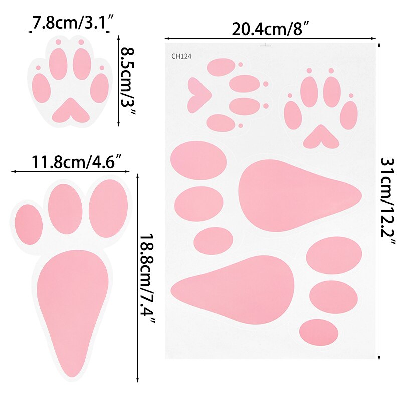 3 Sheets Cute Cartoon Rabbit Wall Stickers Decorative Pink Bunny Footprints Wall Window Decal For Easter Home Party Supplies: B02