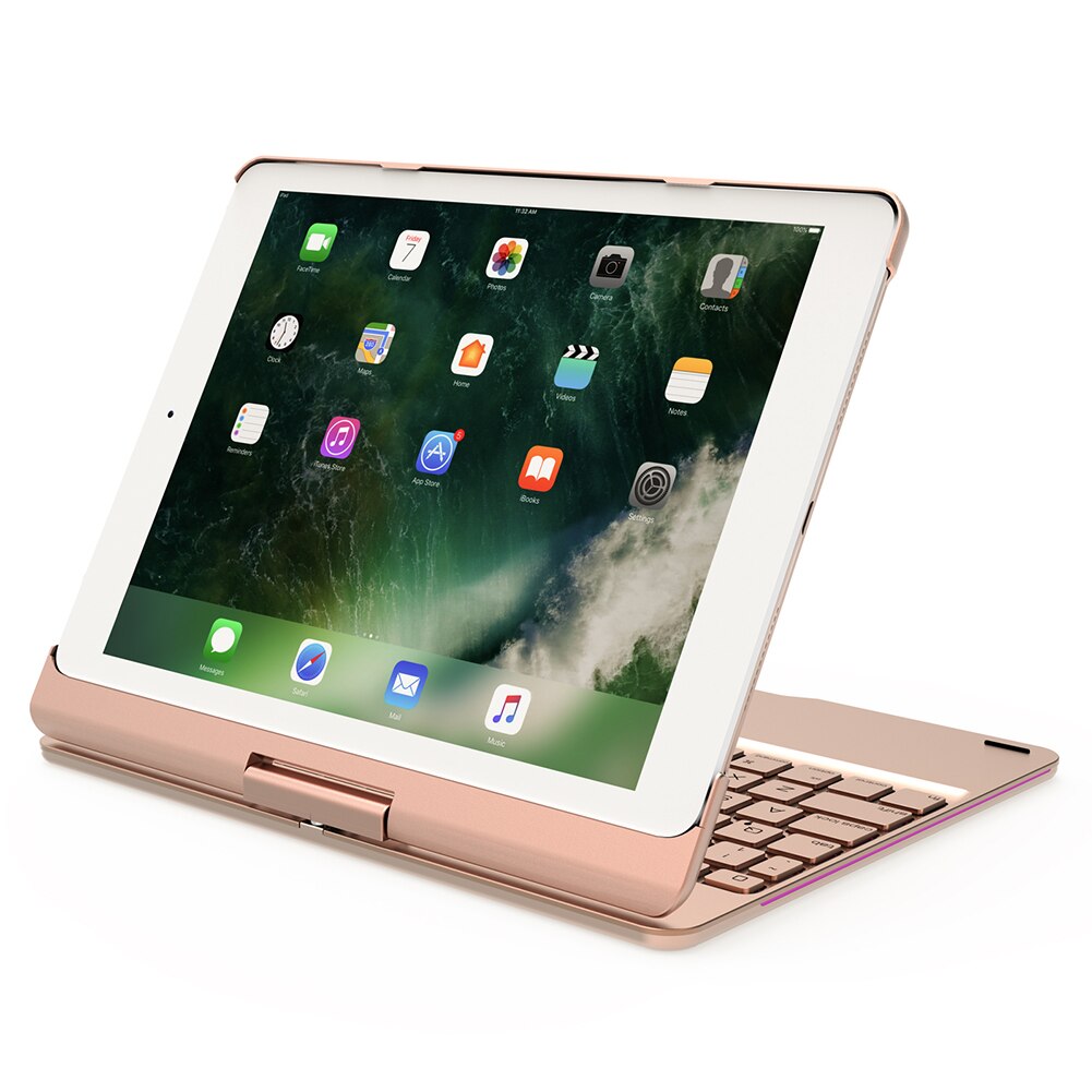 Aluminum Bluetooth Keyboard for iPad 9.7 iPod Air Tablet Wireless Keyboard with Backlight 360 Degree Rotating Back Cover