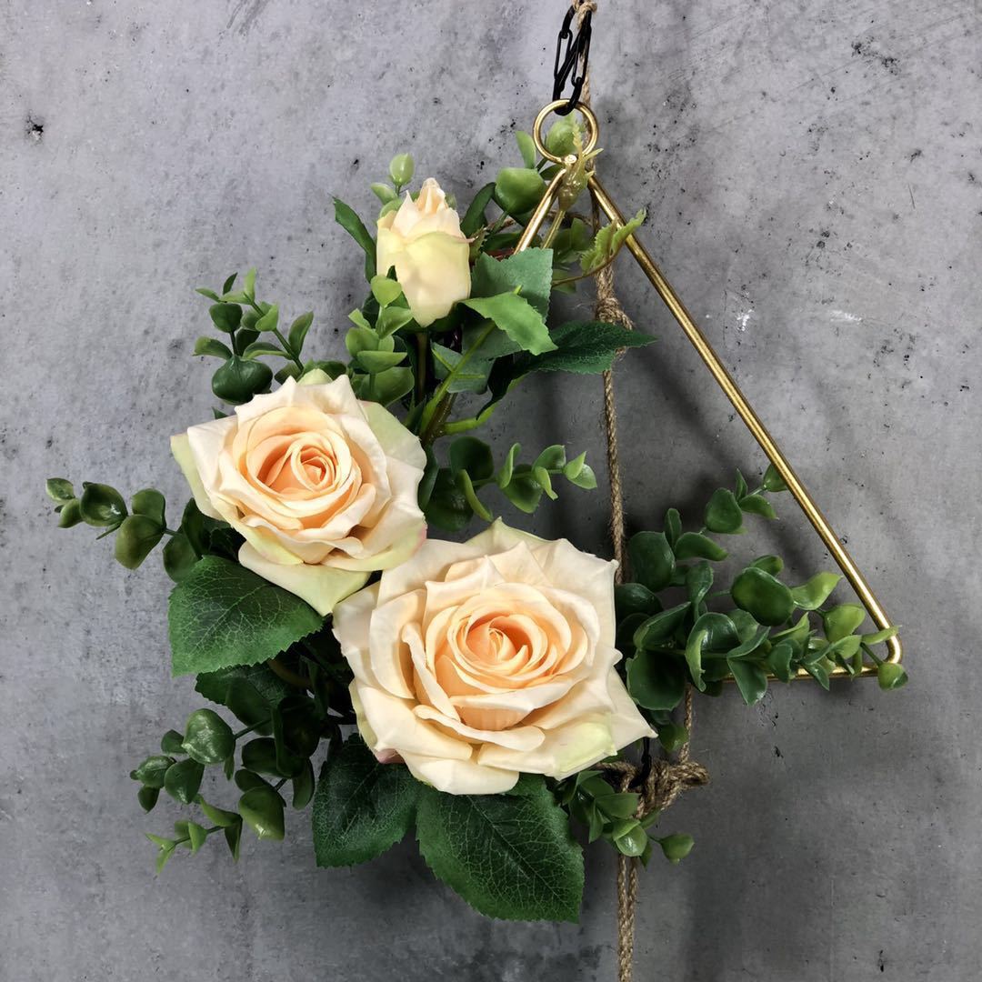 20cm jernreb guld metalring bærbar krans blomster bryllup brud blomster krans håndlavet catcher hoop baby shower indretning: Trekanter-champagne