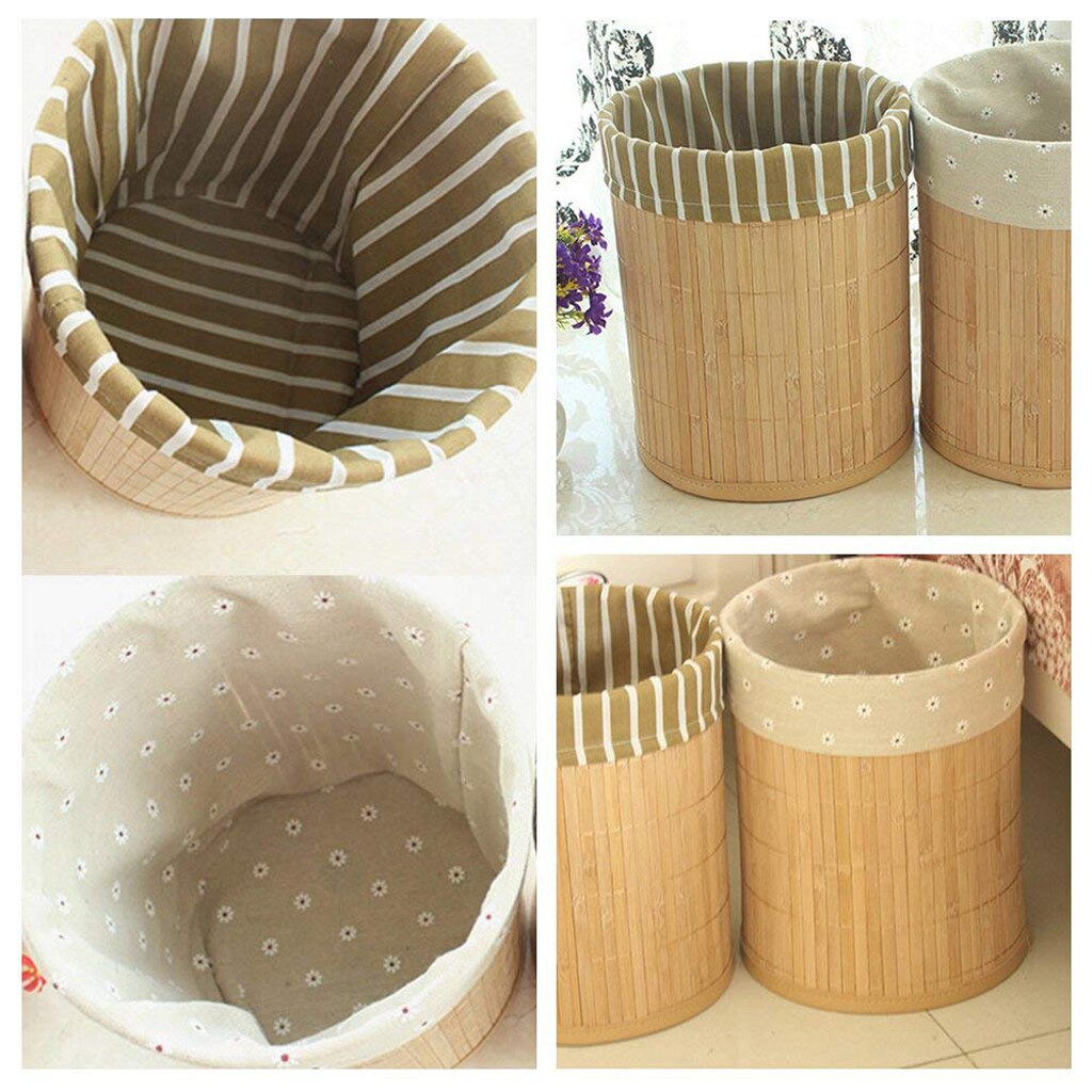 Folding Bamboo Waste Paper Basket Bedroom Dustbin Rubbish Bin Trash 2 Types: Default Title