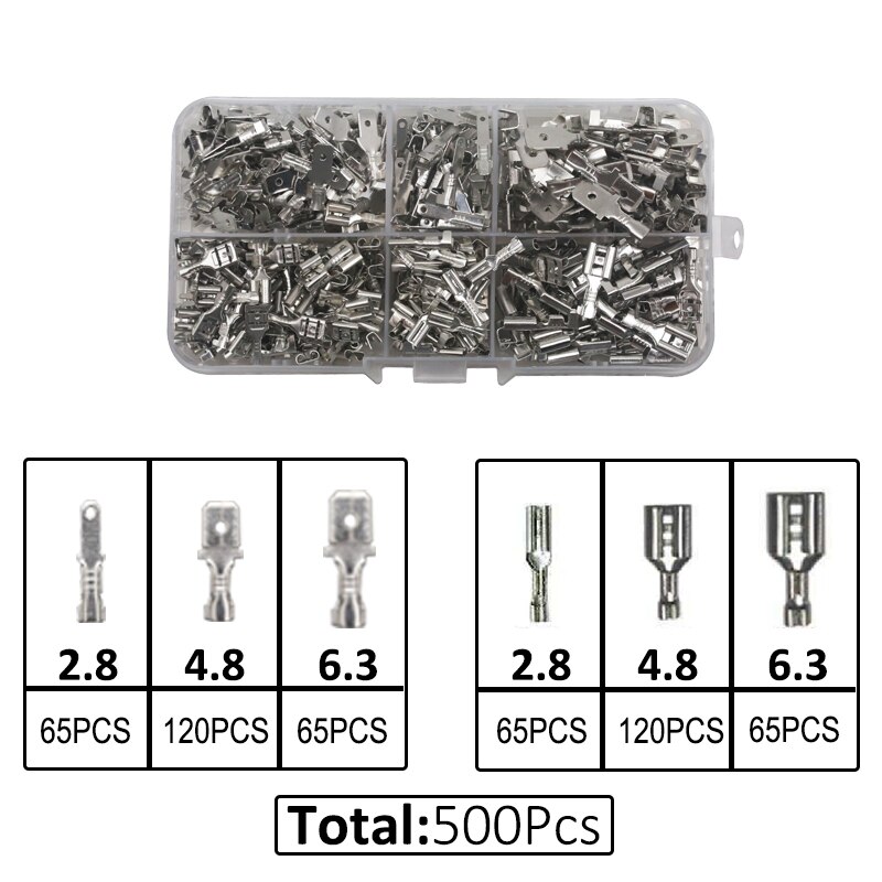 Male/Female Spade Crimp Terminals Crimping Tools Electrical Pliers Insulating Sleeve Wire Wrap Connector SN-48B: 500-SET