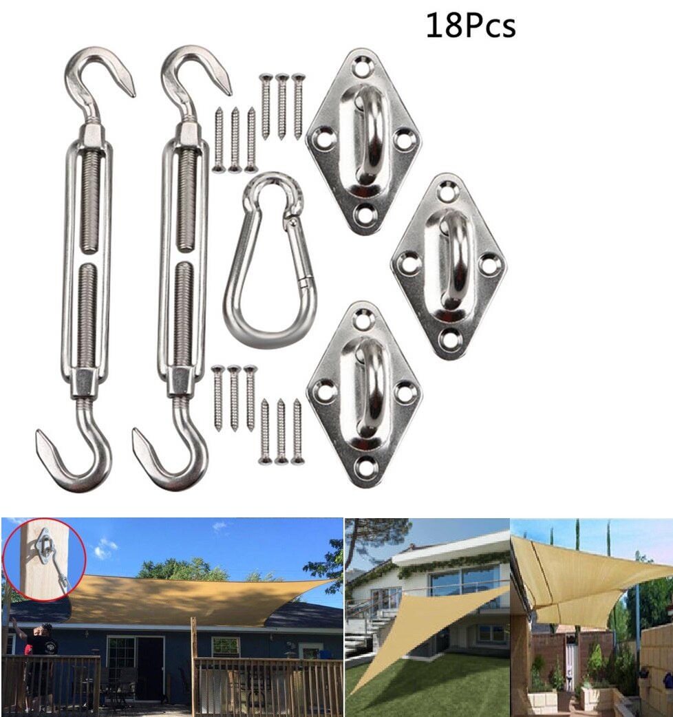 18 st fixeringssats för solsegel i rostfritt stål trädgårdssolskydd tillbehörssats för segelfäste