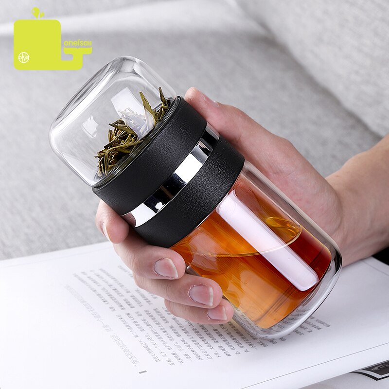 Botella de agua de 200ML tipo comercial, botella de vidrio con filtro Infusor de té de acero inoxidable, vidrio de doble pared, de artículos