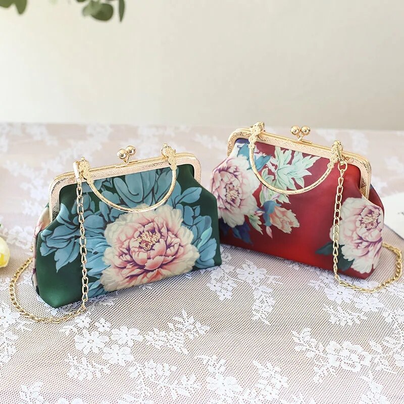 Vintage Tas Bloem Tassen Chain Handtassen Portemonnees Retro Lock Shell Kleine Vrouwen Schoudertassen Tas