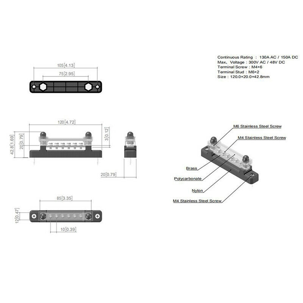 12v terminal samleskinne med gjennomsiktig deksel 130a ac / 150a dc strømfordeling for bilbåt marine caravan rv terminalblokk