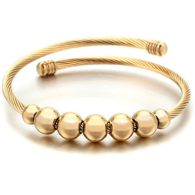 Pulsera de acero inoxidable con cuentas para mujer, brazalete con cristales,: SU1243-G