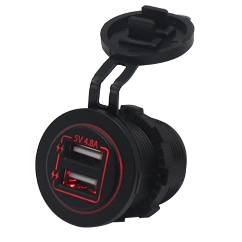Universal Car Charger USB Vehicle DC12V-24V Waterproof Dual USB Charger 2 Ports Power Socket 5V 4.8A 24W with LED Display