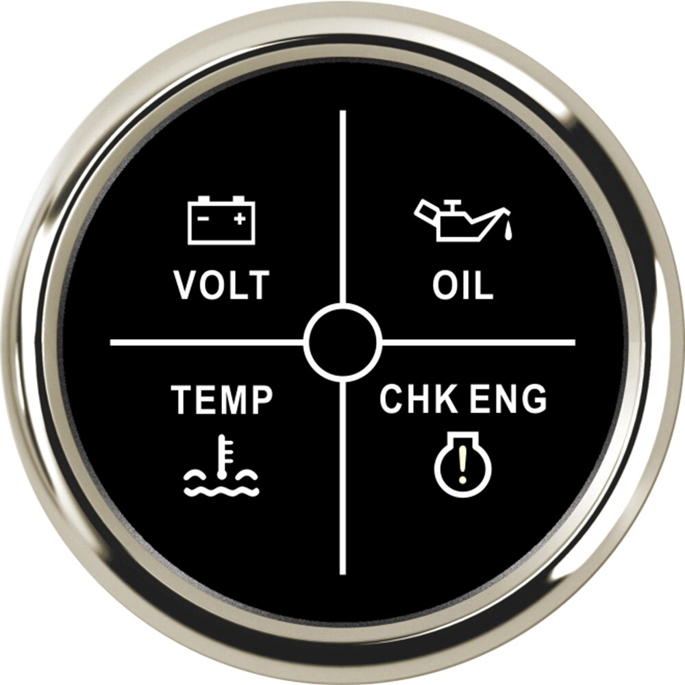 52 mm alarm gauge meter water temperature volt oil Pressure check engine 4 LED alarm indicator water temp gauge fit car boat: Black Silver