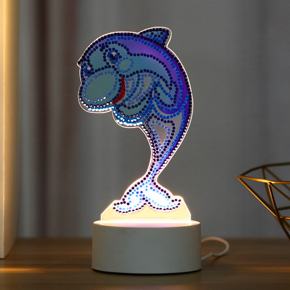 5D Diamond Painting LED Night Lamp Decorate Desk Light Cartoon Animal Jellyfish Picture Rhinestones Handmade Craft: Light Grey