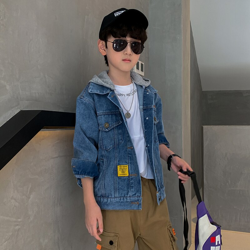 Dorila Teenager Boys Denim Jacket Hooded 5-16 Year Jacket Coat 120-170cm