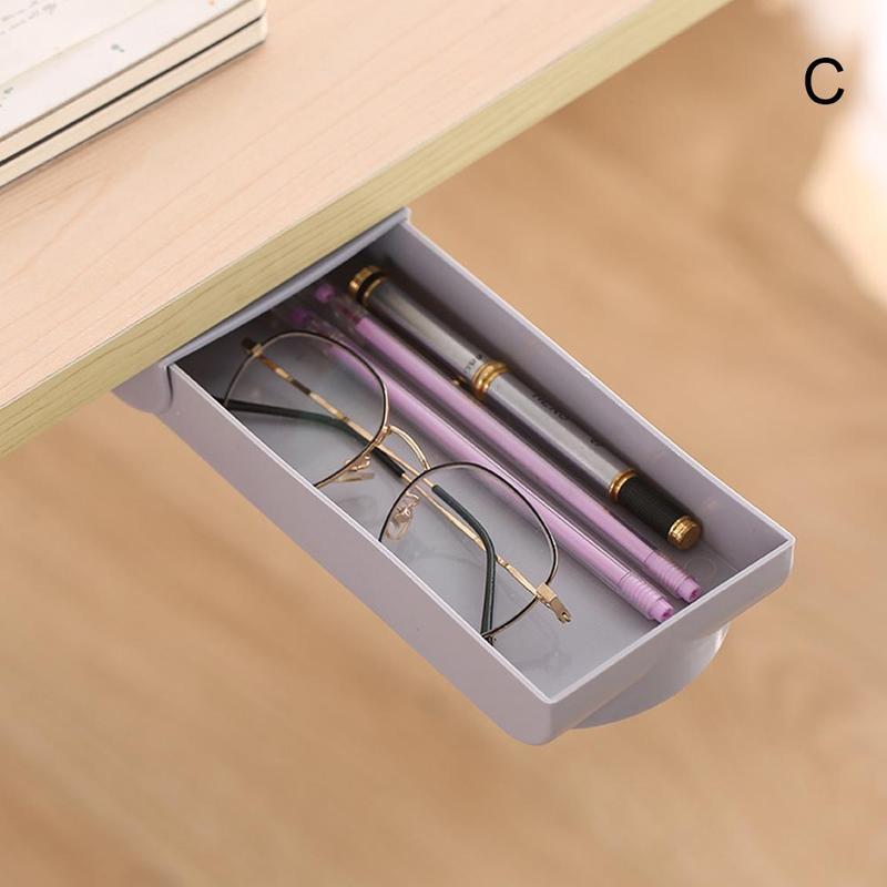 1PC Drawer Storage Box Paste Style Office Stationery Desk Self-adhesive Storage Organizer Kitchen Makeup Under Drawer N1K3: Gray