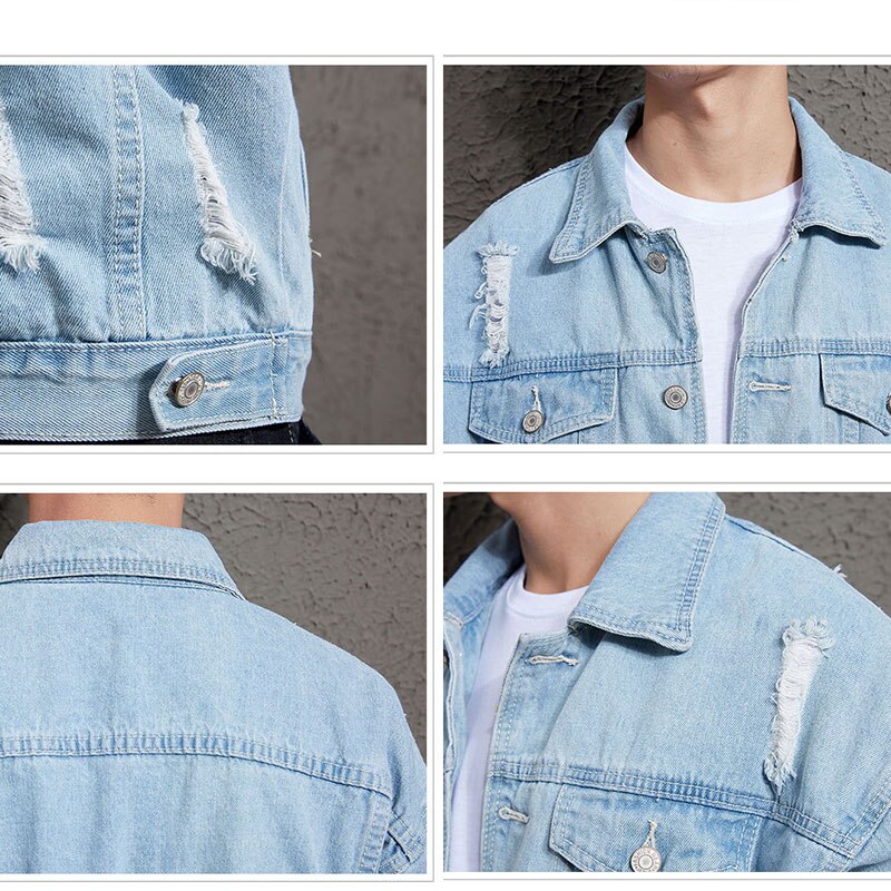Mode Denim Jas Mannen Brak Gat Lente Paar Losse Koreaanse Jeans Jacket Vintage Casual Japanse Single-Breasted Mannelijke Jassen
