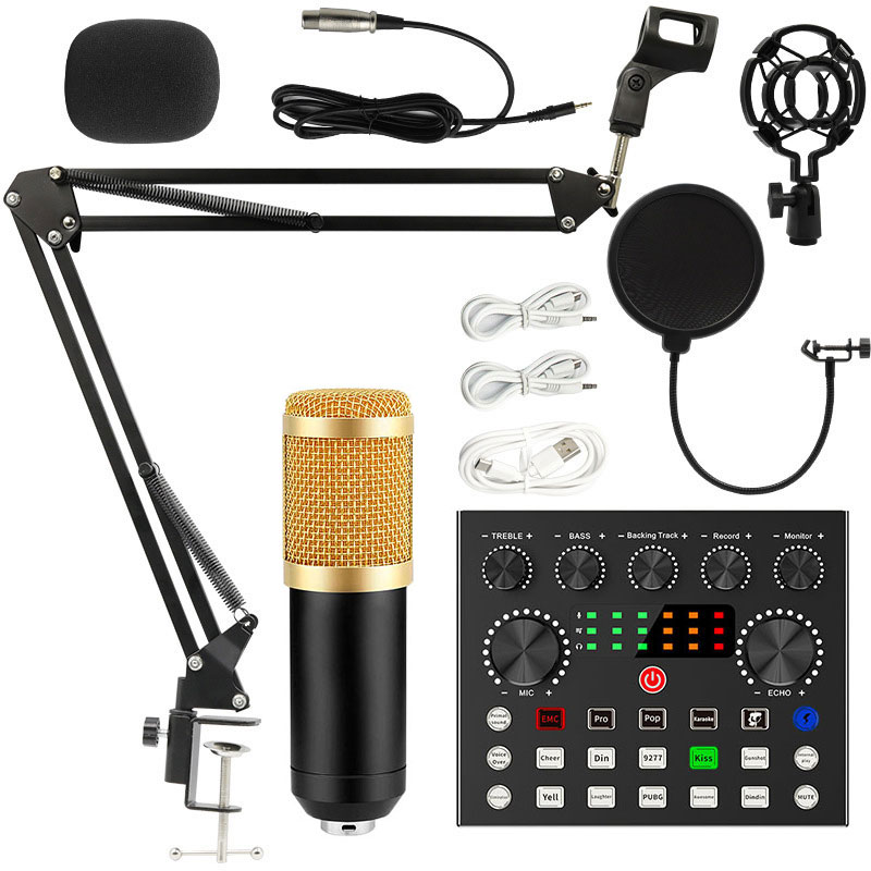 BM800 XlR Microfoon Gelede Arm V8 Live Geluidskaart Podcast BM 800 Condensor Professionele Studio Record Apparatuur Geluidskaart: orange
