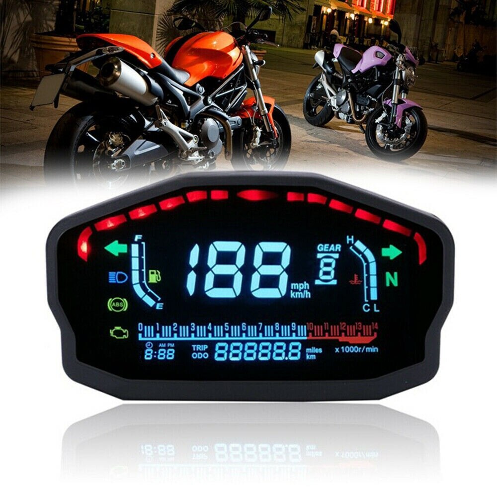 ELING – tachymètre numérique pour moto, 10000RPM, température de l&#39;eau, vitesse, niveau de carburant, odomètre, 12H, horloge pour 1 2 4 cylindres