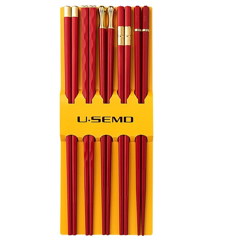 5 Pairs Japanese Chinese Chopsticks Food Sushi Sticks Reusable Korean Chopsticks Set Metal Alloy Tableware cooking chopsticks: F-5 pairs