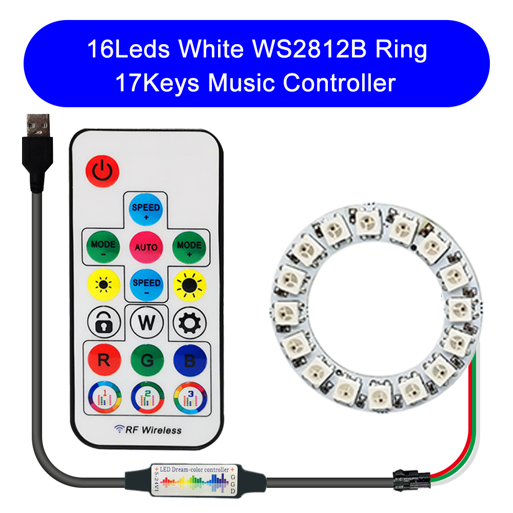 DC5V WS2812B DIY LED Ring 8 to 241 Pixels 5050 RGB Individually Addressable WS2812 Round Modules With 17Keys Music RF Controller: PURPLE