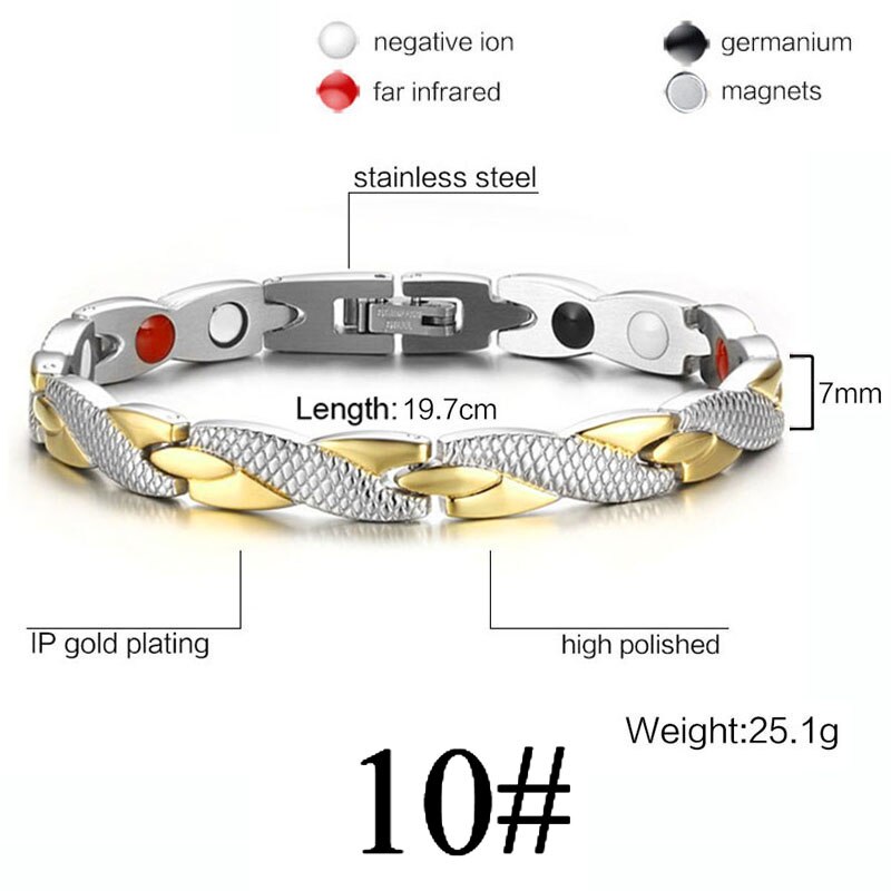 Gold Silber Farbe Magnetische Armbinde Männer Edelstahl Energie Germanium Magnet Gesundheit Frauen Hand Kette Armbänder: 10