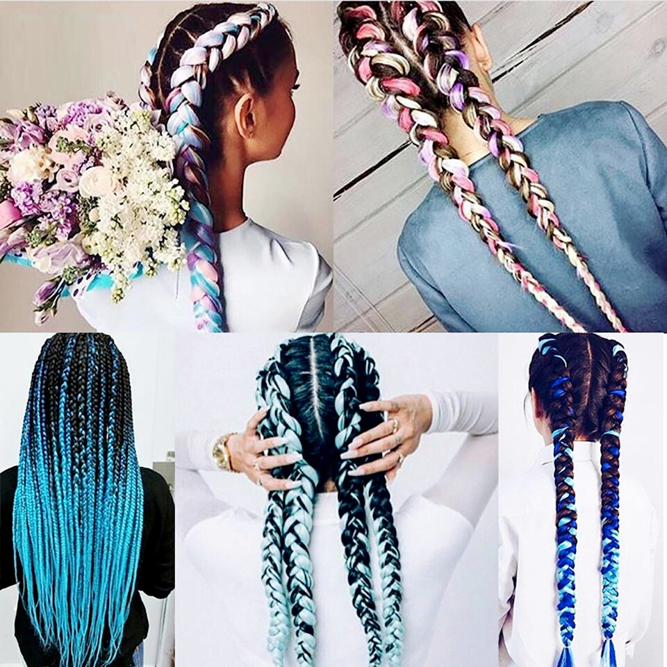 AOSIWIG 165g/pack Synthetic Super Jumbo Braiding Hair Crochet Purple Blue Braids Hair Extension Expression Rainbow Braiding Hair