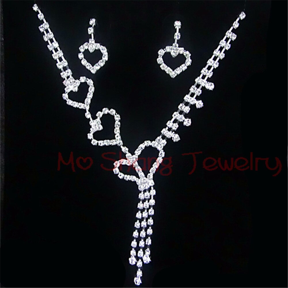 Rhinestone Crystal Silver Color Choker Necklace &amp; Earrings for Women Rhinestone Statement Bridal Wedding Jewelry Sets: 4