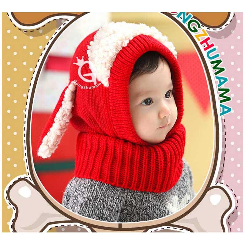 Doitbest-gorros tejidos con estilo de perro para niños, gorras de invierno de piel para niñas pequeñas, gorra combinada, chal de 6 meses a 4 años: Rojo