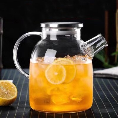 1000ml/1800ml Heatable Glass Kettle Water Jug Heat-Resistant Teapots with Stainless Steel Cover Transparent Juice Container: 1.8L metal lid
