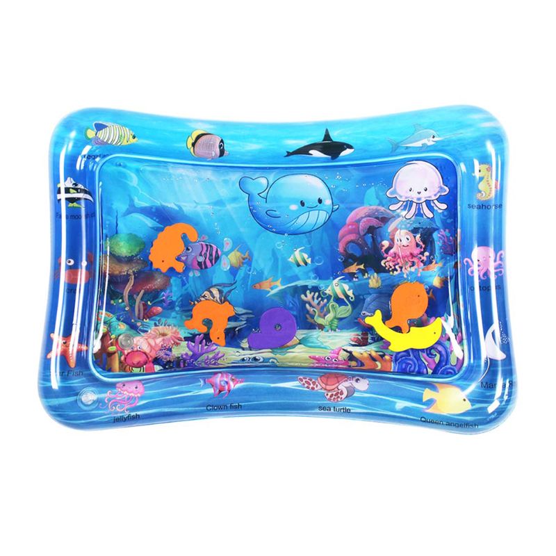 Marine Style Tummy Time Baby Water Mat Infant Toy Inflatable Play Mat for 3 6 9 Months Newborn Boy Girl Fun time Play