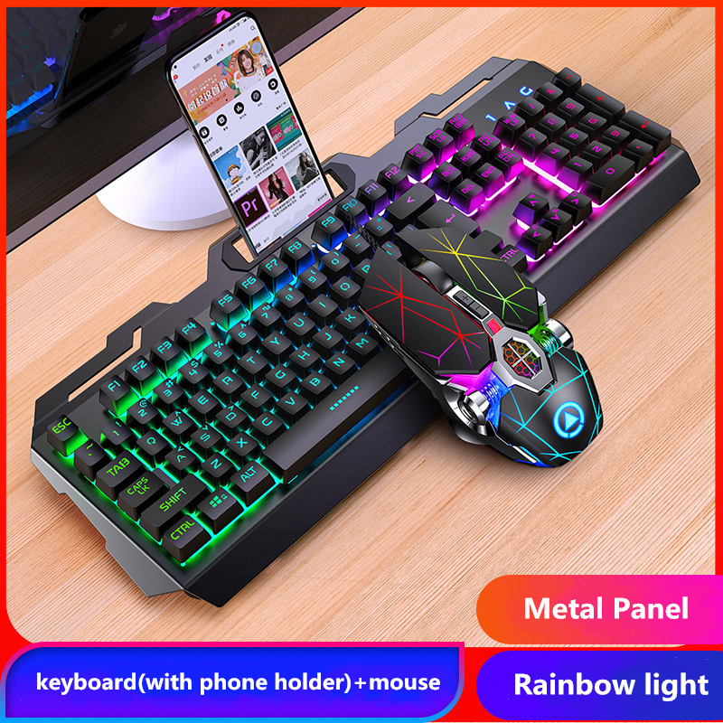 Metall Gamer Tastatur mit telefon halter Gaming 104 Schlüssel Mechanische Gefühl RGB Wired für PC Laptop Computer Büro