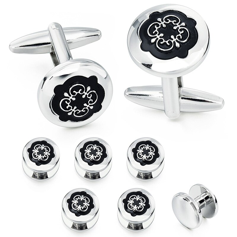 Hawson botões de punho preto tuxedo studs conjunto para homem-2 pces abotoaduras com 6 peças parafusos na caixa de presente: Default Title
