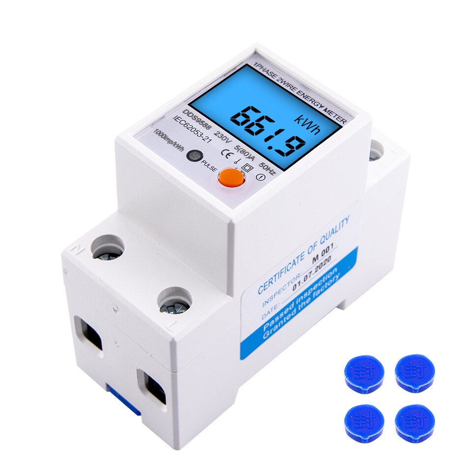 Backlight Single Phase 230V 5(80)A Digital Wattemeter Din Rail Electric KWH Power Meter Voltmeter Ammeter with Reset function