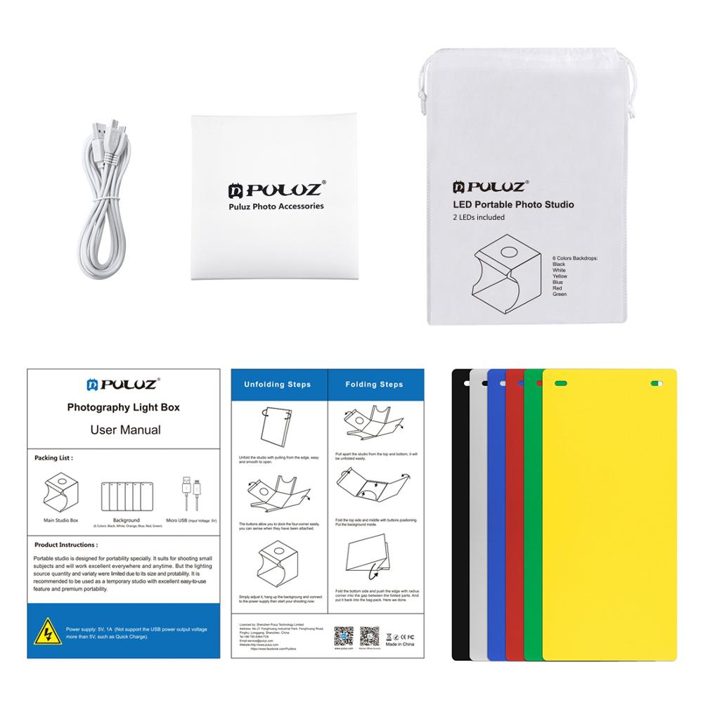 Puluz mini opvouwbare lichtbak desktop fotostudio fotografie softbox opname lichtbak achtergrondset led-box voor dslr-camera