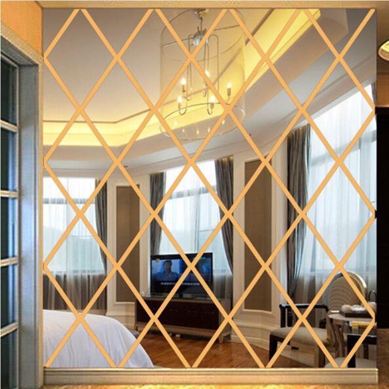 Akryl spejl væg klistermærke diamanter moderne væg kunst indretning 3d diy vægoverføringsbilleder kunst til stue boligindretning 3 størrelser: Sølv / 100 x 100cm