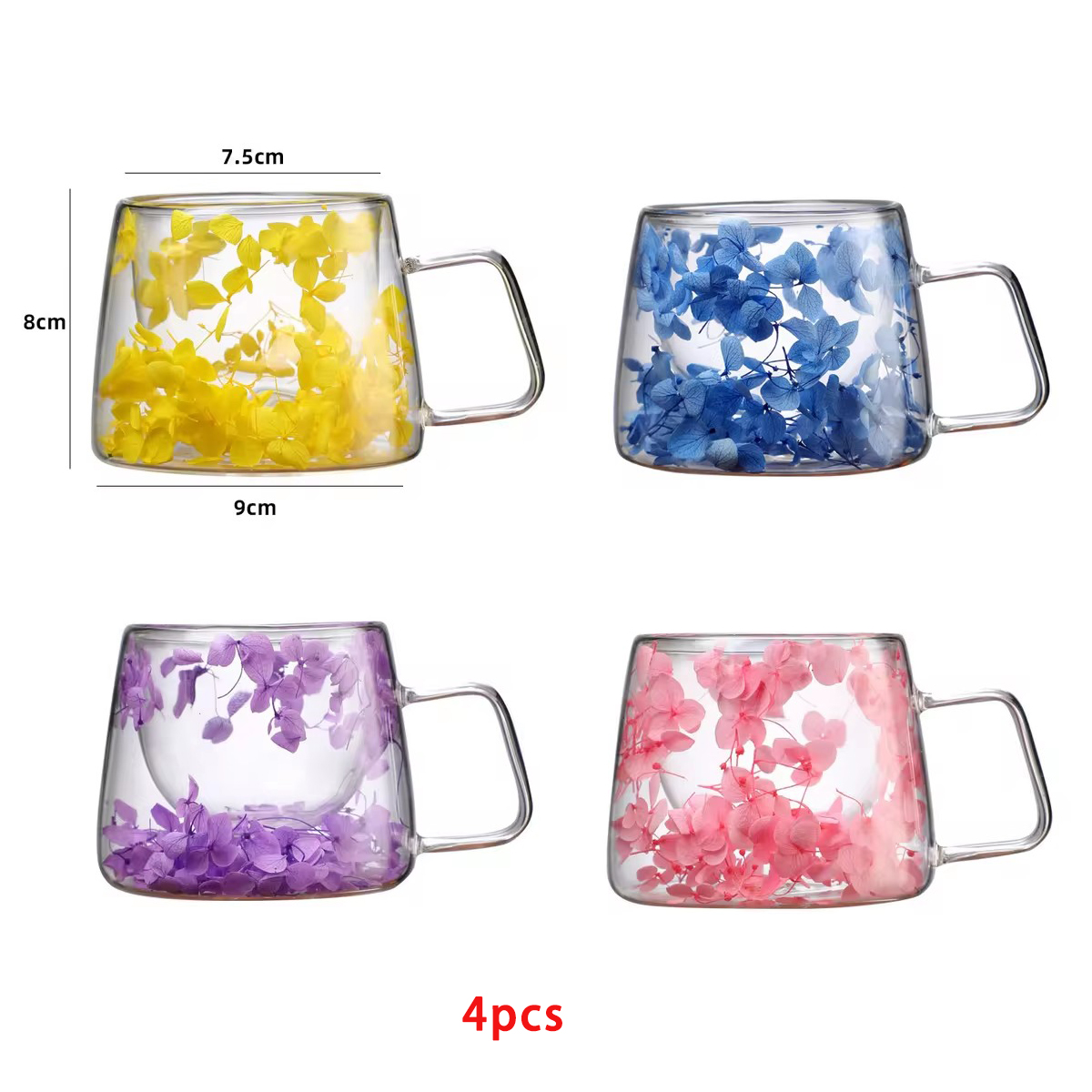 YWDL 1/2/4pcs Double Wall Coffee Mug Heat-resistant Espresso Cup Clear Glass Cup For Cappuccino Tea Water Drinkware: plum