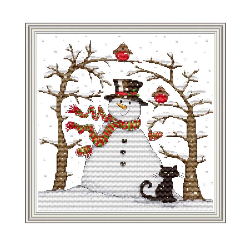 Snowman 2 Cross Stitch Patterns 14CT 11CT Counted Printed Cross Stitch Kits DIY Handmade Embroidery Thread Sets Needlework Sets