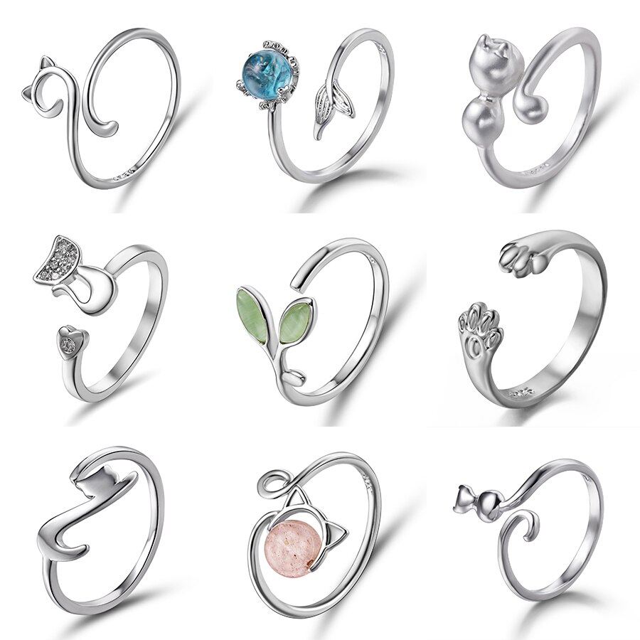 Mode Schattige Dier Opening Ring Kat Klauw Hond Poot Vrouwen Meisje Eenvoudige Sieraden Open Verstelbare Kat Oor Bruiloft vinger Ring
