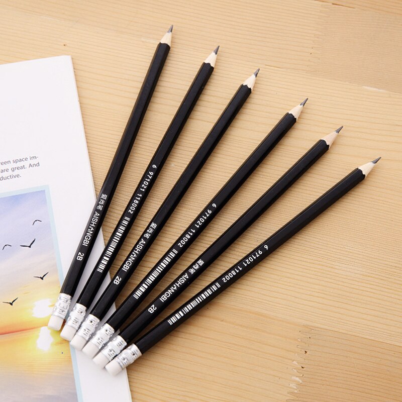 12pcs/Lot Wooden Lead Pencils 2B Pencils Stationery Office &amp; School Supplies Wood pencil for student drawing writing With eraser: Default Title