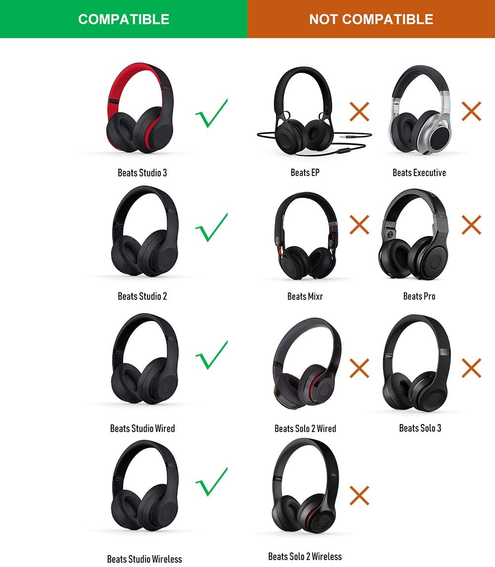 Ersatz-Ohrpolster für Beats Studio 2 3, Ohrenschützer, ultraweicher Schwamm-Kissenbezug für kabellosen Bluetooth-Kopfhörer Studio 2.0
