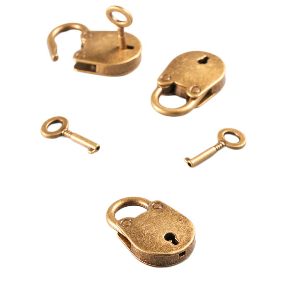 3 Stks/set Antiek Brons Plated Vintage Hangslot Sieraden Borst Doos Notebook Lock Bagage Riem Hangslot Met Sleutels