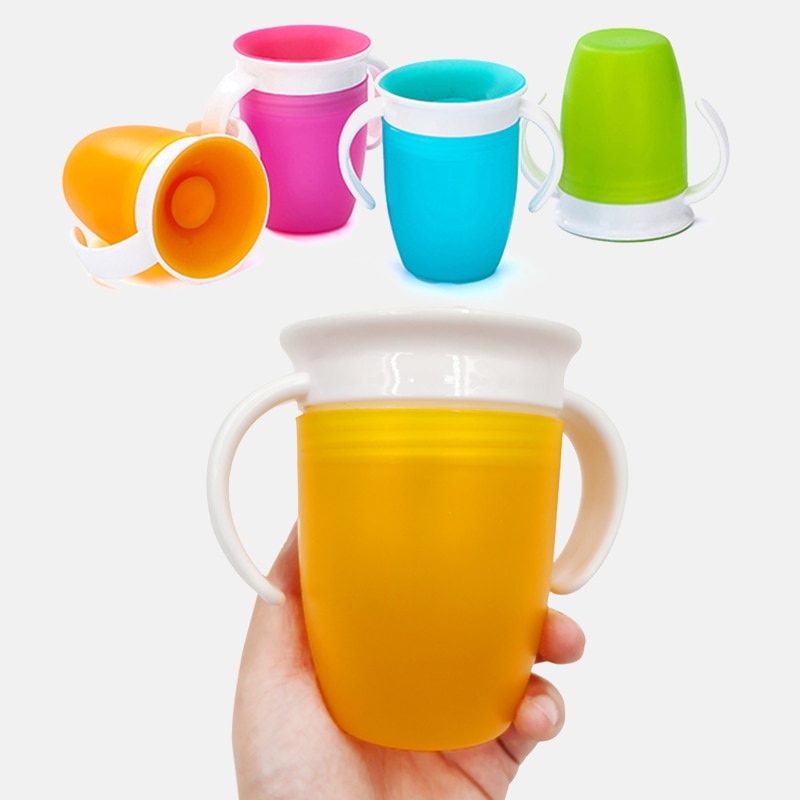 360 Degrees Rotated Baby Learning Drinking Cup with Double Handle Flip Lid Leak Proof Magic Cup Kids Water Feeding Cups Bottle