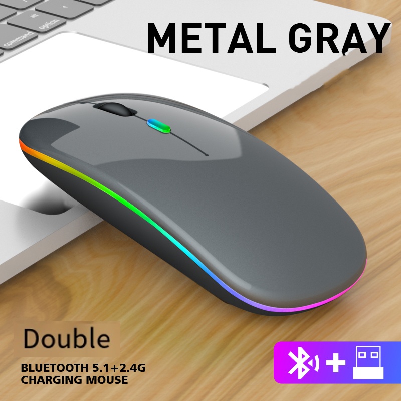 Drahtlose Bluetooth 5.2 Leuchtende Maus USB-Aufladung 2,4 GHz Drahtlose Maus 1600 DPI Tragbare Gaming-Maus für Tablet-Telefon-Computer: Rot