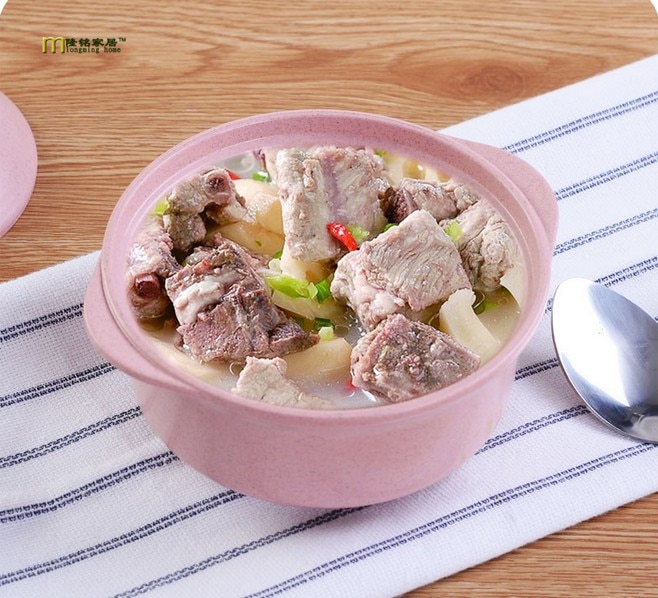 1PC Pure natural wheat straw Lovely Lunch Tray Dishes Soup Bowl with Lid Dinnerware Plate Plastic Tableware LF 132