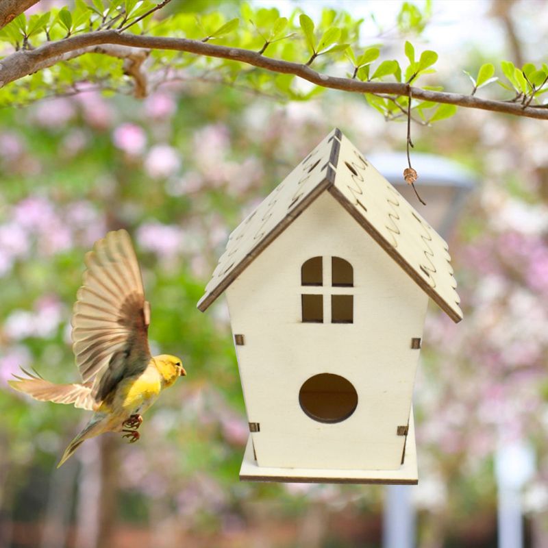 Casa de madera para pájaros, nido, manualidades hechas a mano, caja simulada decorativa para Bluebird K1MF